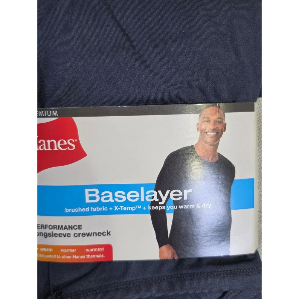 Hanes Premium Baselayer Men XL Long Sleeve Crewneck Lot Black Navy 9THWC1 9THTC1